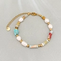 Bracciale boho con perle d'acqua dolce, turchese e acciaio inossidabile placcato oro 18K - Perline Miste Turchese Bohemienne (款式3)