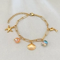 Golden ocean charm bracelet with starfish and dolphin pendants and colorful beads - Starfish and Sea Snail Charm Style (Style 2)