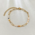 Bracelet à maillons dorés avec perles en pierre naturelle et fermoir mousqueton réglable - Amazonite