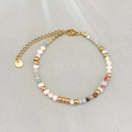 Bracciale di perle d'acqua dolce con pietre blu e perla floreale rossa, placcato oro 18K - Perlina Rettangolare Floreale Rossa (款式4)