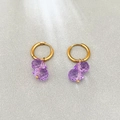 18k gold plated stainless steel hoop earrings with faceted purple crystal glass beads - Purple