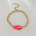18k gold plated chunky chain bracelet with red enamel fish pendant and lobster clasp - Red