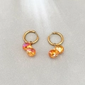 Gold hoop earrings featuring faceted AB crystal teardrop beads with iridescent glow - Gold Rose Red