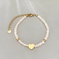 Bracelet en perles d'eau douce avec pendentif cœur et fermoir en acier inoxydable doré 18K - Pendentif Cœur Doré Perle Artificielle (Style 7)