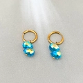 Blue crystal teardrop earrings with 18k gold plated stainless steel hoops - Blue AB