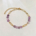 Elegante pulsera de cadena dorada con piedras naturales violetas en forma de estrella - Estilo de Empalme de Estrella de Amatista (04-Amethyst Star 16+5cm)