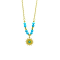 Collana in acciaio inossidabile placcato oro 18k con perline turchesi e pendente sole - Blu (Turchese)