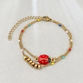 Double-layered 18k gold plated bracelet with ladybug pendant and colorful beads - Double Layer Fine Chain Style (Style 2)
