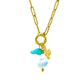 Collana a catena graffetta placcata oro 18K con ciondoli a uccello e conchiglia - Stile Lumaca di Mare Cactus