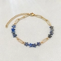 Pulsera de acero inoxidable bañada en oro de 18k con piedras de lapis en forma estrella - Estilo de Empalme de Estrella de Vena Azul (04-Blue Vein Star 16+5cm)