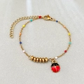 Golden insect charm bracelet featuring colorful beads and red ladybug pendant - Single Chain Colorful Bead Style (Style 1)