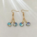 Long gold earrings with aurora glass teardrops and stainless steel hook design - Aurora Brown Green