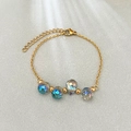Golden stainless steel bracelet with iridescent multi-faceted crystal glass teardrop beads - Aurora Brown Green
