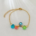 Colorful faceted glass crystal drop bead bracelet with 18k gold plated stainless steel chain - Iridescent Mix