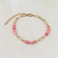 Pulsera ajustable de acero dorado con cuentas de piedra rosa en forma de estrella - Estilo de Empalme de Estrella de Rodocrosita (04-Rhodochrosite Star 16+5cm)