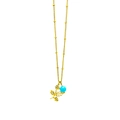 Gold beaded chain necklace with December blue turquoise stone and floral leaf pendant - Flower Style 1