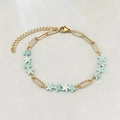 Pulsera de cadena de clip bañada en oro de 18k con piedras naturales de estrella verde - Estilo de Empalme de Estrella de Amazonita (04-Amazonite Star 16+5cm)