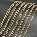 Golden stainless steel Cuban link chains in six various widths on a black background - Bracelet Style / Width 3mm Length 18+5cm / Gold