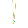Minimalist gold necklace featuring a turquoise bead and delicate floral leaf pendant - Flower 3