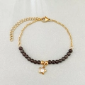 Minimalist gold stainless steel beaded star bracelet with deep purple stones and crystals - Black