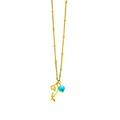 Gold stainless steel birthstone necklace with December turquoise and hollow flower charm - Flower 5