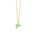 Golden December birthstone necklace featuring a rose pendant and a turquoise blue bead - Rose (Flower 6)