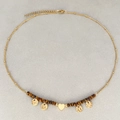 Tiger eye stone heart pendant necklace in gold finish with vintage hammered coins - Heart Style