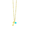 Gold stainless steel birthstone necklace featuring flower charm and turquoise bead - Floral Print 8