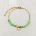 Bracciale con ciondolo a stella, perle occhio di gatto verdi e catena d'oro regolabile - Verde