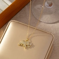 Dettaglio ravvicinato della collana a elefante dorata con zirconi e un grande cristallo goccia - Stile Elefante d'Oro con Pietra a Goccia (C)