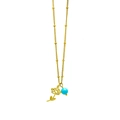 Gold stainless steel lotus flower necklace featuring a vibrant turquoise bead pendant - Lotus (Flower 10)