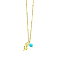 Gold stainless steel necklace with December flower pendant and turquoise bead - Flower 11