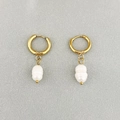 Gold plated stainless steel hoop earrings with baroque freshwater pearl charms - Hoop Single Pearl Style (Style 3)