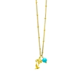 Golden satellite chain necklace featuring a floral pendant and a turquoise bead - Flower 12