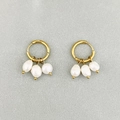 Golden stainless steel hoop earrings with three dangling baroque freshwater pearls - Hoop Triple Pearl Style (Style 4)