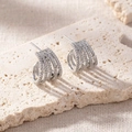 Elegant C-shaped earrings with micro-paved zircons and cross-linked silver metal bands - Silver Color (B)