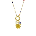 Bohemian 18k gold necklace with colorful beads, sun pendant and heart charm - Sun Heart Ceramic Style