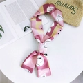 Narrow pink and yellow checkerboard silk scarf with white smiley face patterns - 17 Plaid Emoji Pink