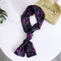 Narrow silk scarf with purple geometric pattern on black and green background - 25 Circle Patch Purple Green