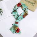 Mint green skinny silk scarf with retro floral print and AMOR text decoration - 10 Bouquet Green