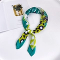 70cm square silk scarf featuring green tropical leaves and geometric print - 70x70cm / Maple Leaf Green Edge