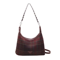 Borsa a tracolla in lana scozzese rossa e verde con finiture in pelle e catena - Borgogna