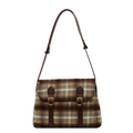Vintage bruin-witte geruite crossbodytas met bruine verstelbare lederen riem - Groene Ruit