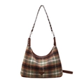 Borsa a spalla classica in lana a quadri marrone e verde con finiture in pelle - verde chiaro