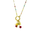 Collana placcata oro 18k con perline colorate e ciondoli a forma di ciliegia - Stile Ciliegia Stella Quadrato