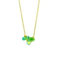 Gold necklace featuring five faceted green crystal beads and iridescent glass drops - Green AB Color