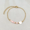 Gold stainless steel bracelet with pink beads and a white heart charm pendant - Pink Abacus Bead