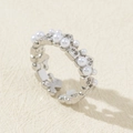Macro shot of silver ring with white pearls, square zircons and hollow flower patterns - Silver Square Zirconia Hollow Flower Style (Style P)