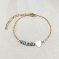 18k gold plated stainless steel bracelet with blue natural stone and heart bead charm - Blue Spot Stone Abacus Beads