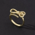 Bague nœud dorée élégante avec micro-zirconiums et design ouvert à double couche - Style de Noeud Croisé Double Couche Doré (E)